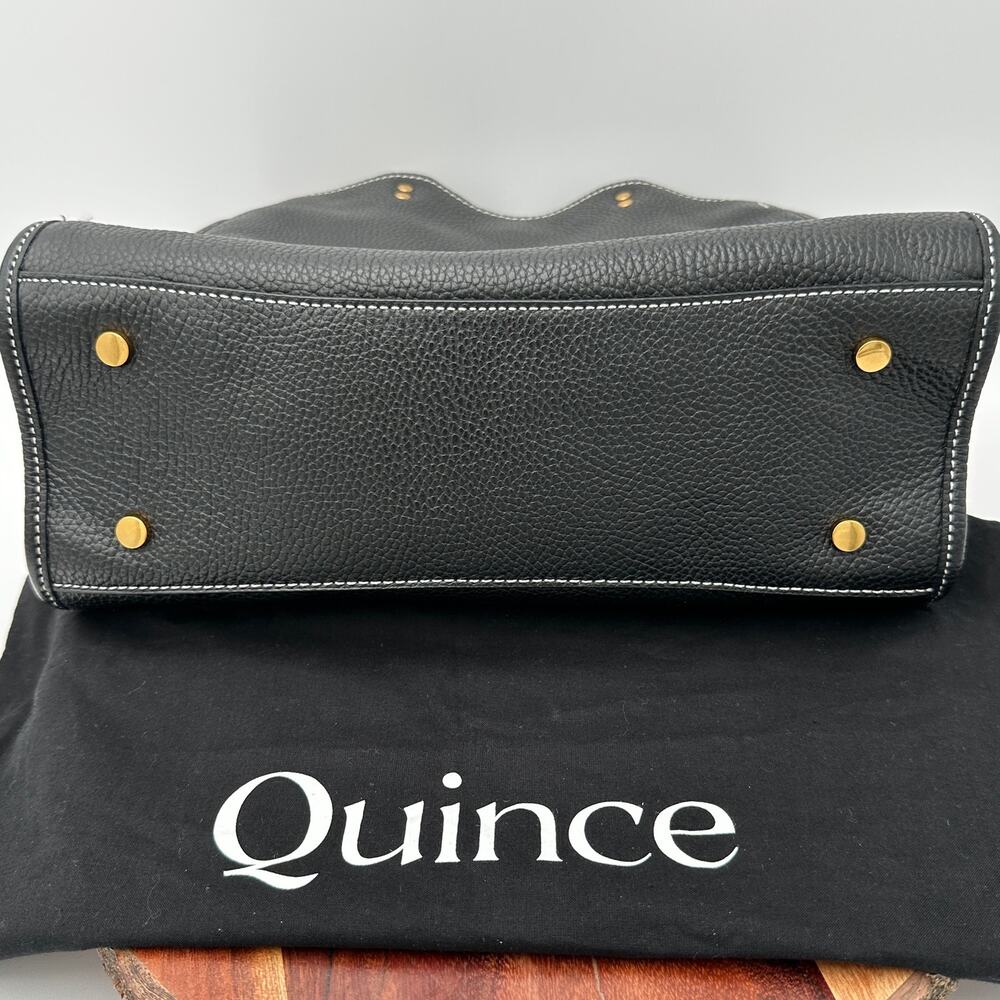 NEW Quince Italian Leather Medium Convertible Satchel Bag Black Brown Handles - Picture 10 of 16